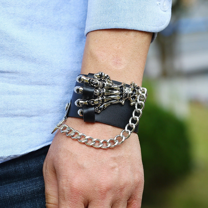 Wholesale Personalized Exaggerated Punk Men's Leather Bracelets