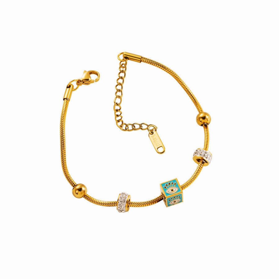 Wholesale Personalized Fashion Stainless Steel Bracelet with Diamond Creative Cube Devil Eye Pendant Titanium Steel Bracelet