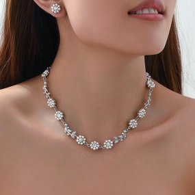 Wholesale Personalized Floral Design Inlaid with Pearl Zircon Earrings and Necklace Set