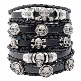 Wholesale personalized handmade beaded leather bracelet diy set skull halloween bracelet