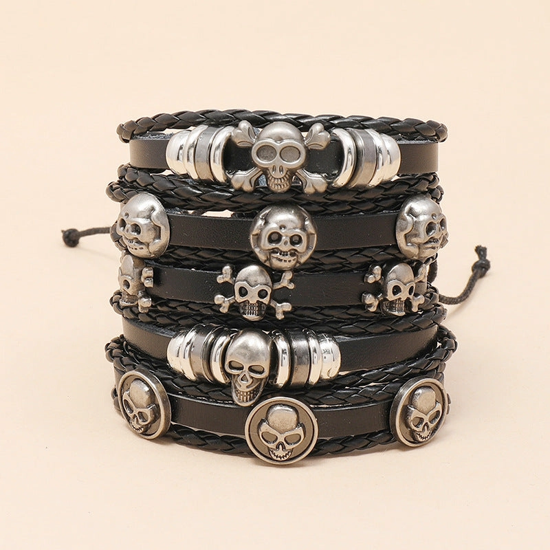 Wholesale personalized handmade beaded leather bracelet diy set skull halloween bracelet
