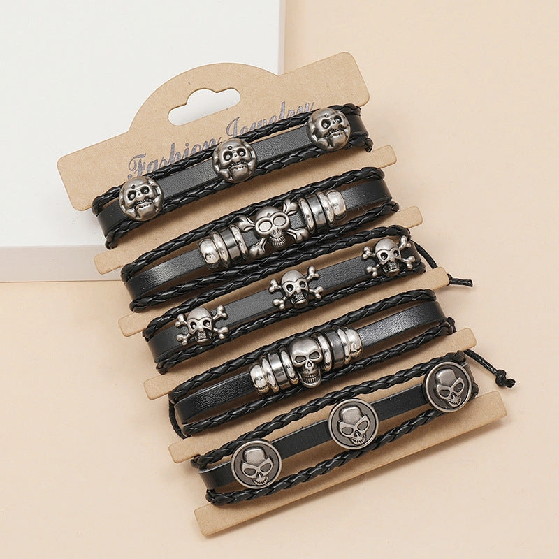 Wholesale personalized handmade beaded leather bracelet diy set skull halloween bracelet