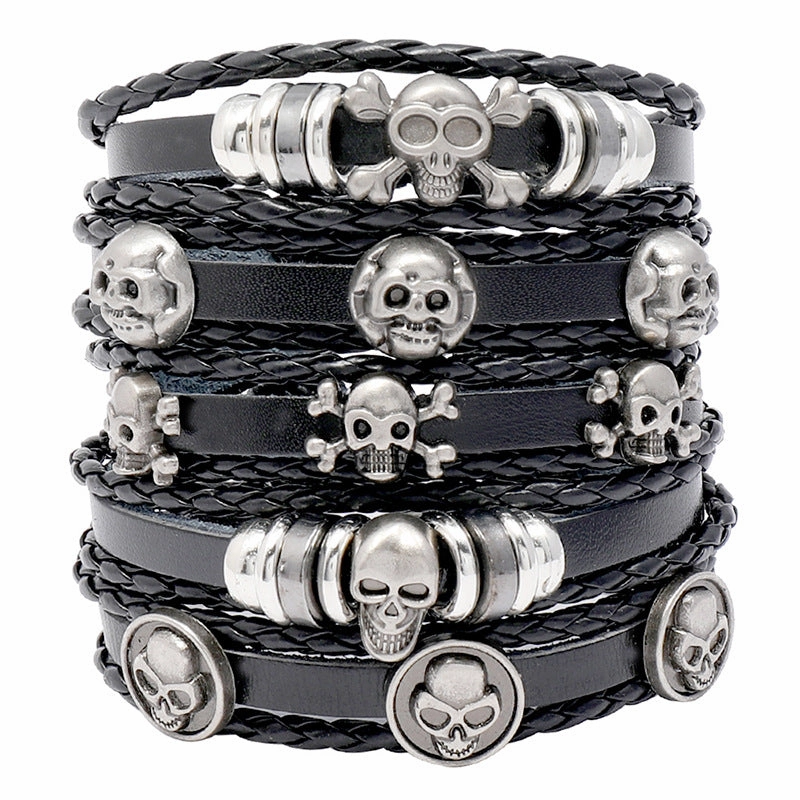 Wholesale personalized handmade beaded leather bracelet diy set skull halloween bracelet