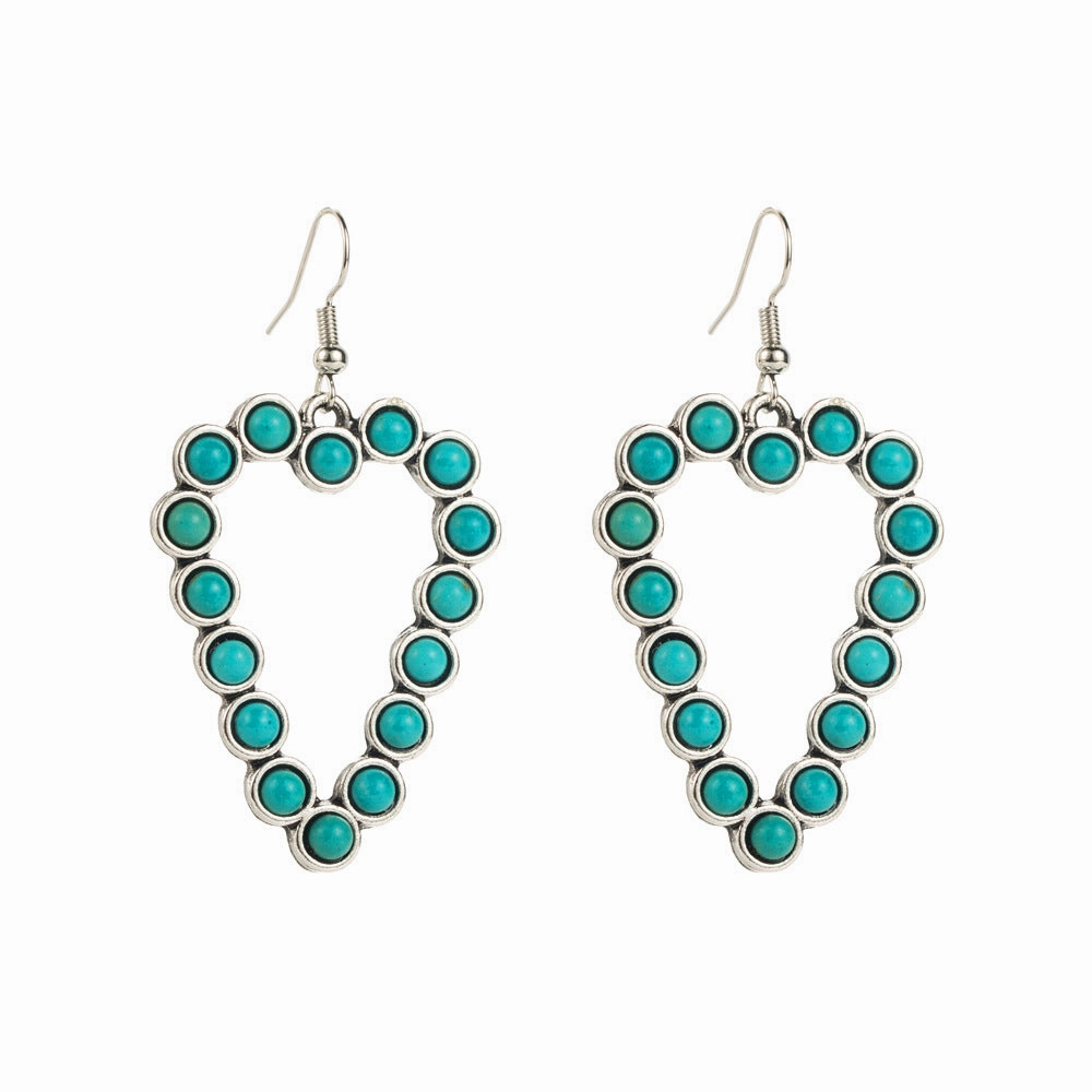 Wholesale Personalized Hollow Heart Exaggerated Turquoise Exquisite Earrings