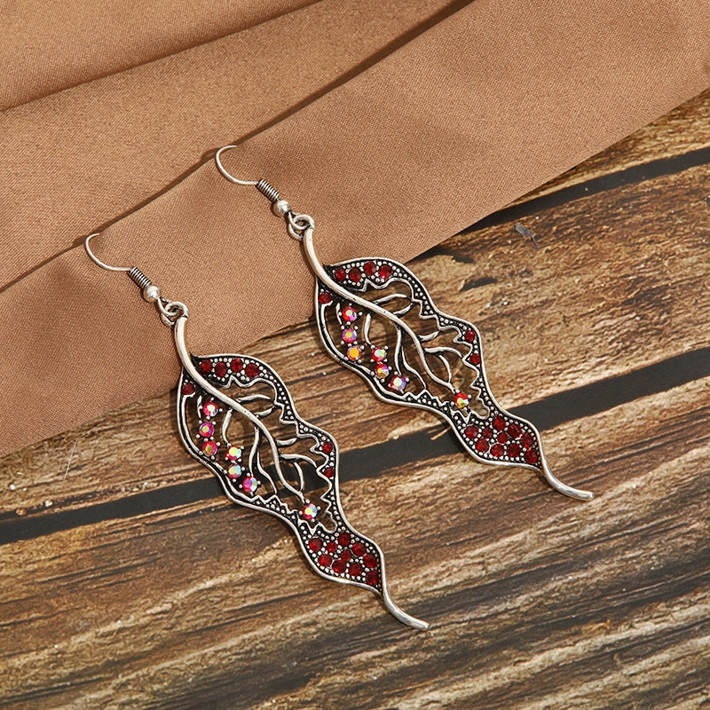 Wholesale Personalized Long Leaf Simple Inlaid AB Color Diamond Earrings