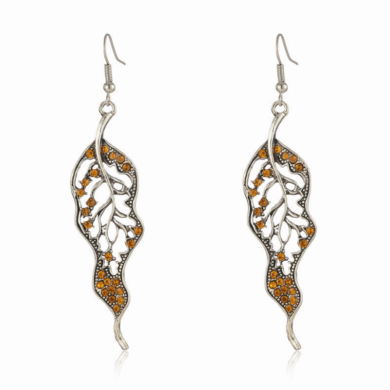 Wholesale Personalized Long Leaf Simple Inlaid AB Color Diamond Earrings