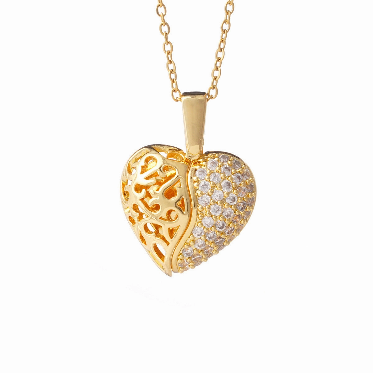 Wholesale Personalized opening and closing copper zircon heart-shaped wing clavicle necklace