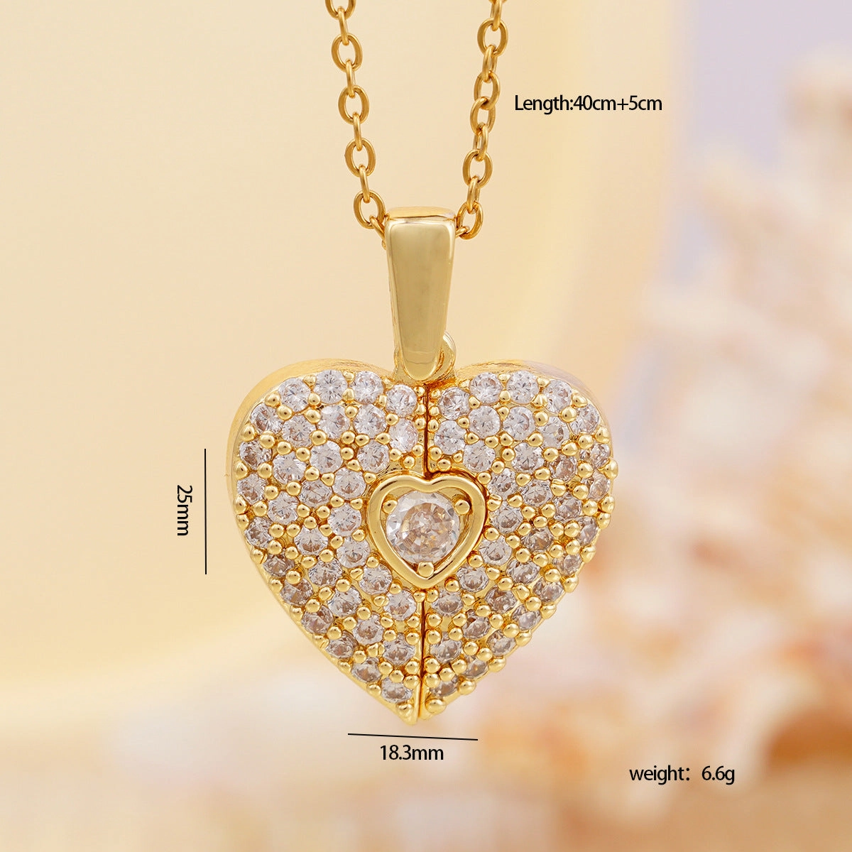 Wholesale Personalized opening and closing copper zircon heart-shaped wing clavicle necklace