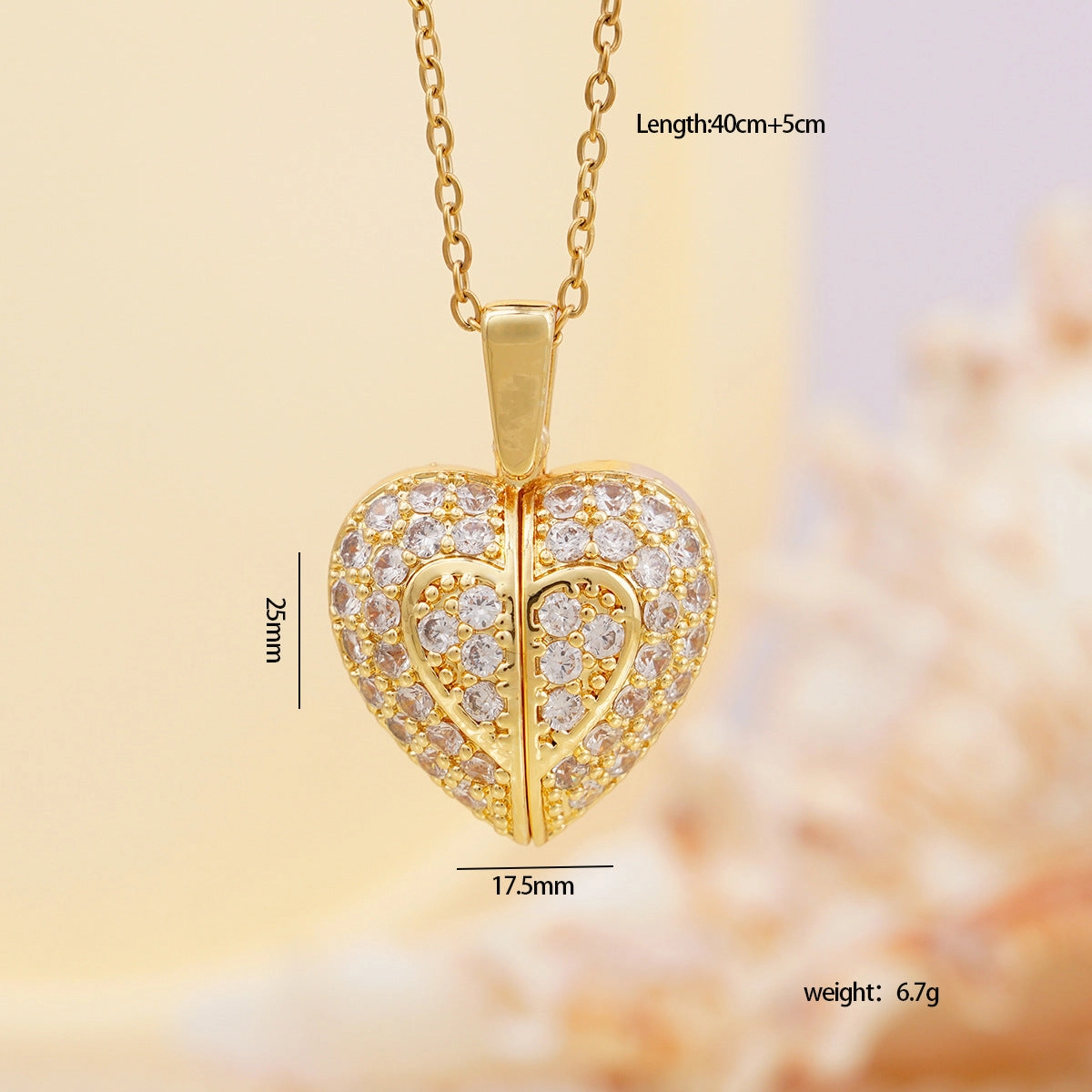 Wholesale Personalized opening and closing copper zircon heart-shaped wing clavicle necklace