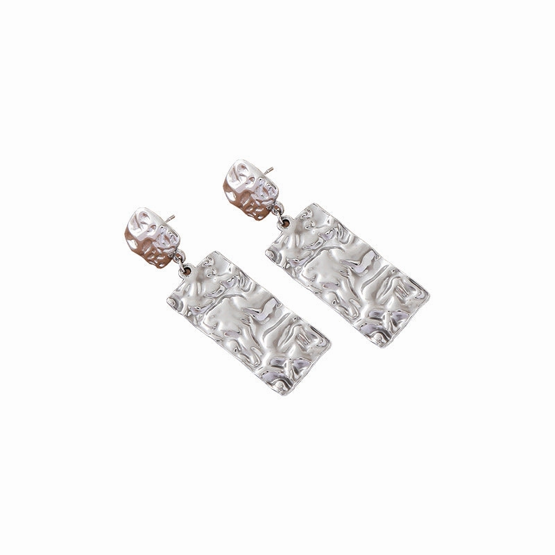 Wholesale Personalized Retro Design Titanium Steel Gold-plated Long Square Pleated Earrings