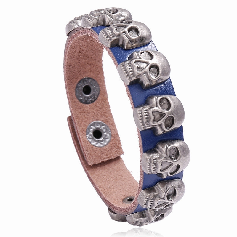 Wholesale personalized skull cowhide bracelet hiphop men's ghost head Halloween bracelet