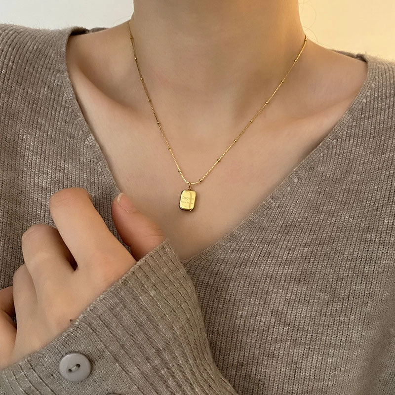 Wholesale Personalized square letter necklace titanium steel short sweater chain
