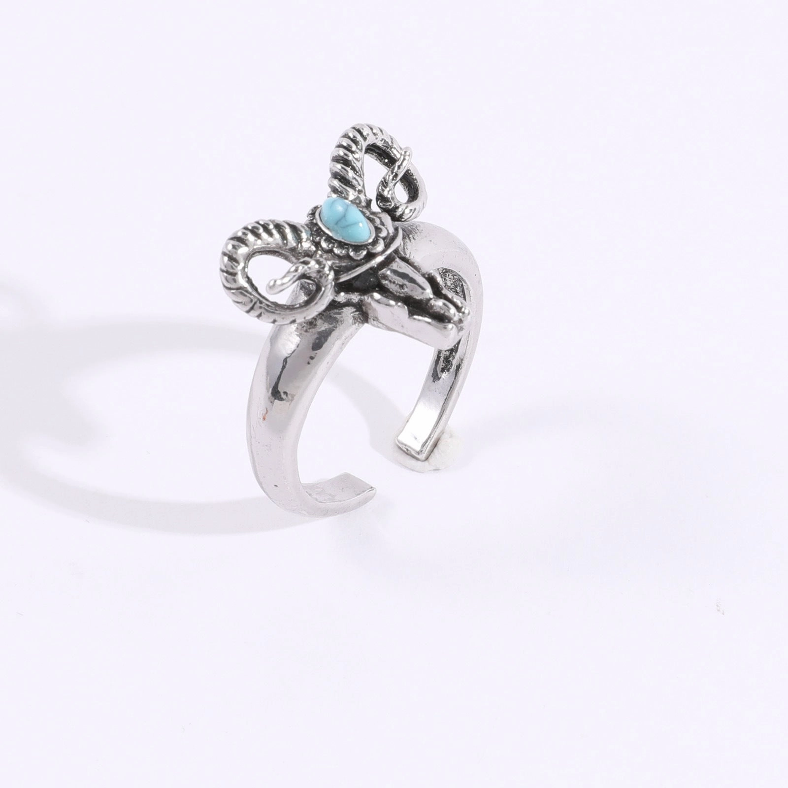 Wholesale Personalized Western style blue turquoise alloy sheep head ring