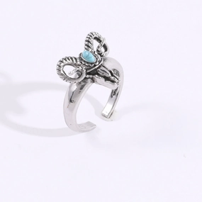 Wholesale Personalized Western style blue turquoise alloy sheep head ring