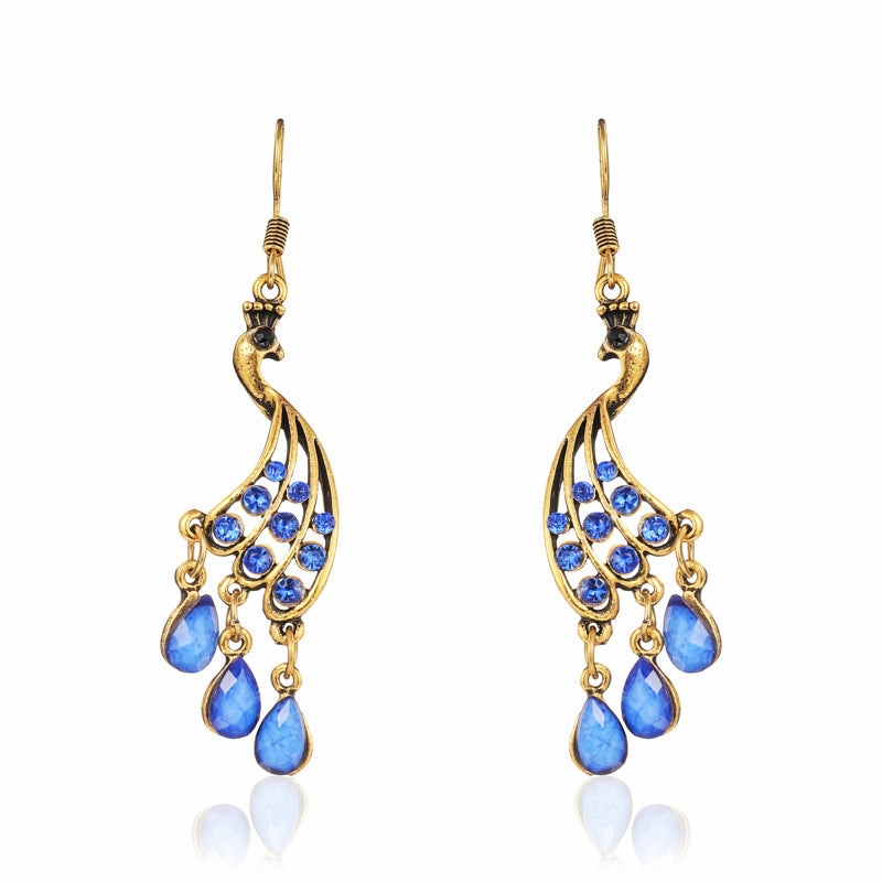 Wholesale Personalized Yunnan Green Peacock Water Drop Diamond Tassel Earrings