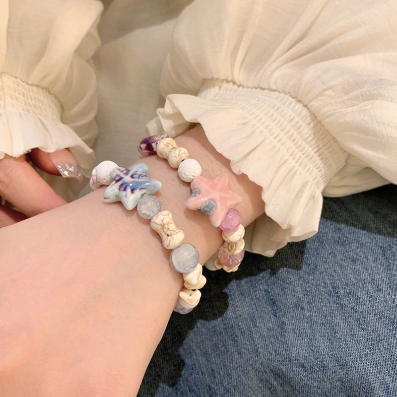 Wholesale Pink Blue Ceramic Beaded Starfish Bracelet