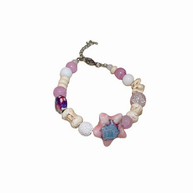 Wholesale Pink Blue Ceramic Beaded Starfish Bracelet