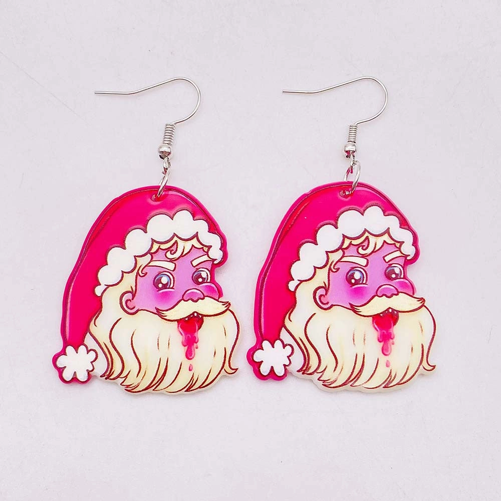 Wholesale Pink Christmas Playing Cards Santa Claus Double Sided Acrylic Earrings