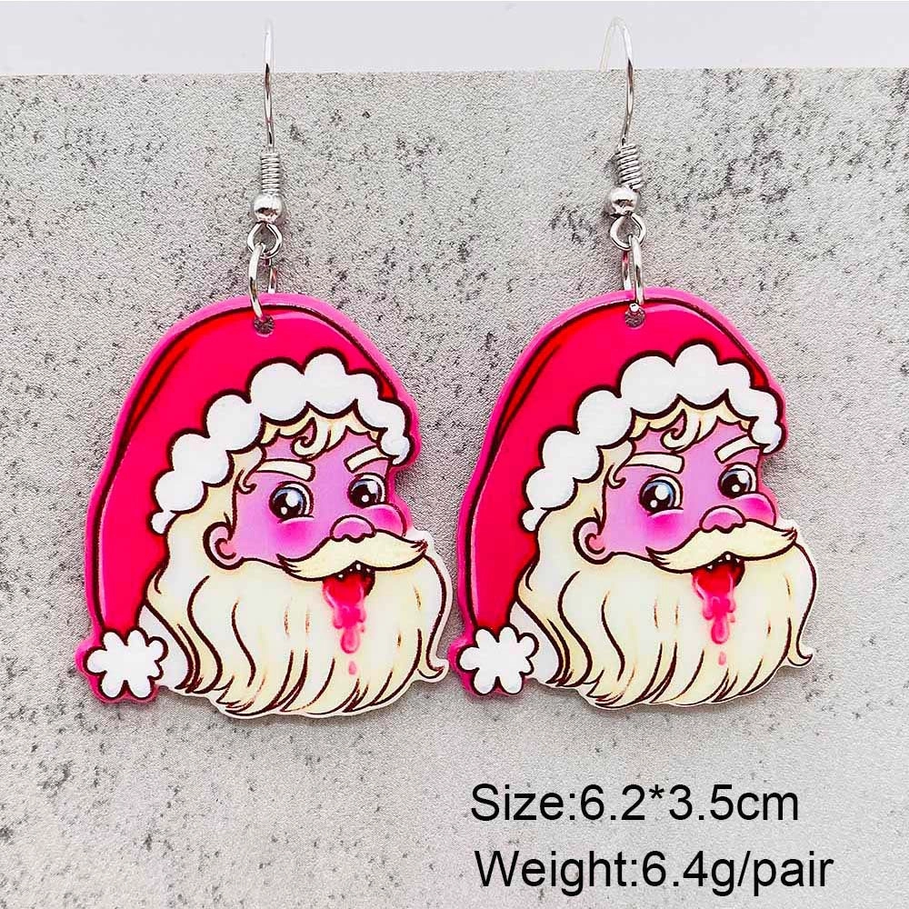Wholesale Pink Christmas Playing Cards Santa Claus Double Sided Acrylic Earrings