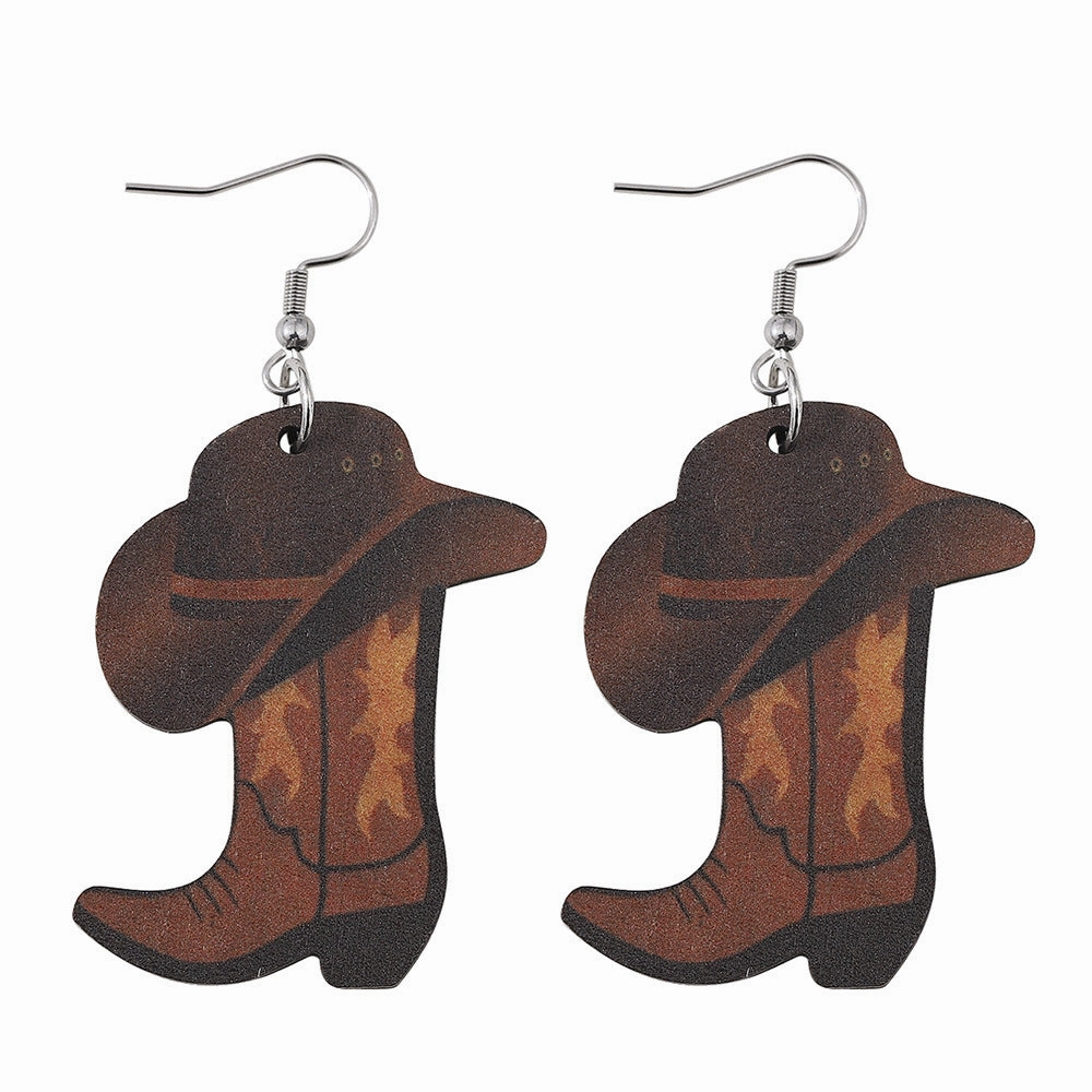 Wholesale Pink Denim Hat Cowboy Boots Pendant Earrings