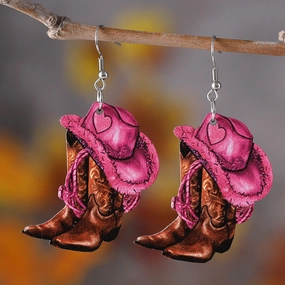 Wholesale Pink Denim Hat Cowboy Boots Pendant Earrings