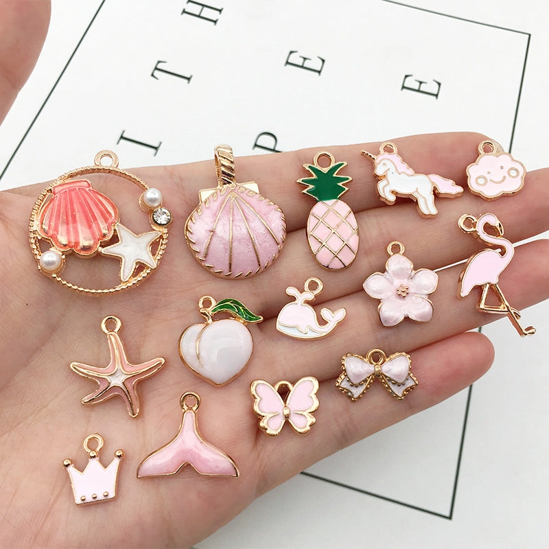 Wholesale Pink Shell Mermaid Flower Rabbit Alloy Drip Oil Pendant Simple Necklace Pendant Accessories