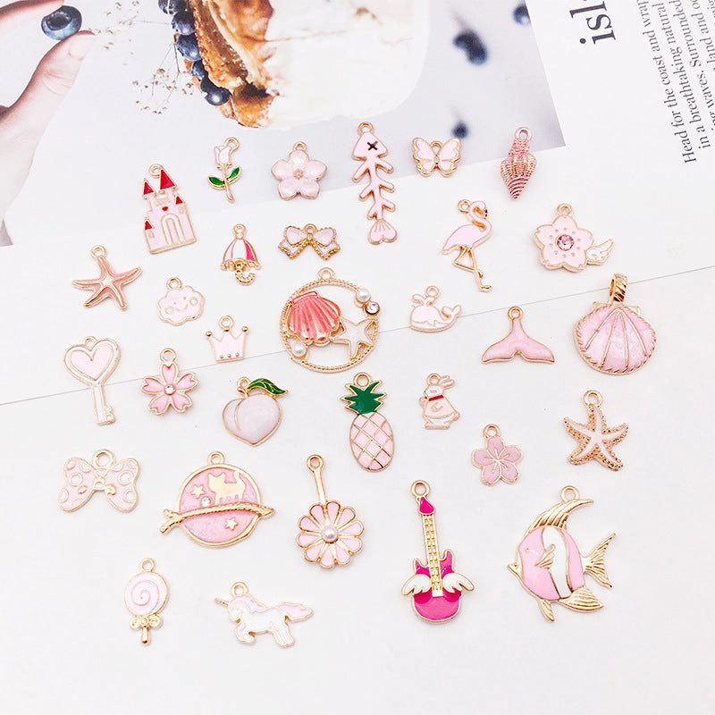 Wholesale Pink Shell Mermaid Flower Rabbit Alloy Drip Oil Pendant Simple Necklace Pendant Accessories