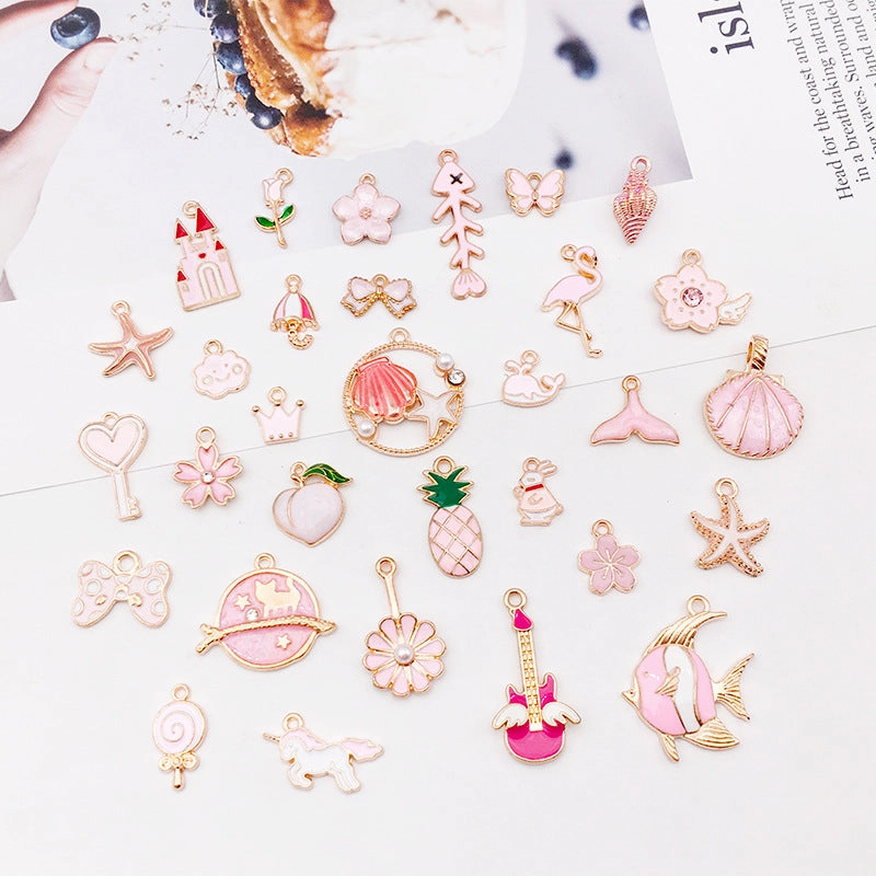 Wholesale Pink Shell Mermaid Flower Rabbit Alloy Drip Oil Pendant Simple Necklace Pendant Accessories
