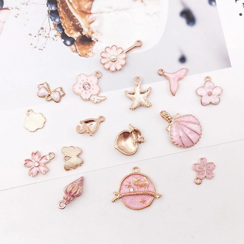 Wholesale Pink Shell Mermaid Flower Rabbit Alloy Drip Oil Pendant Simple Necklace Pendant Accessories