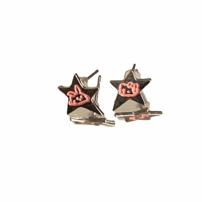 Wholesale Pink silver star rabbit ear clip women's new unique niche design earrings