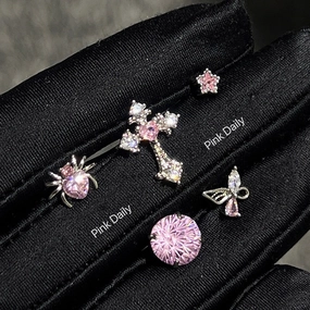 Wholesale Pink zircon cross ear bone studs titanium steel butterfly cochlear studs