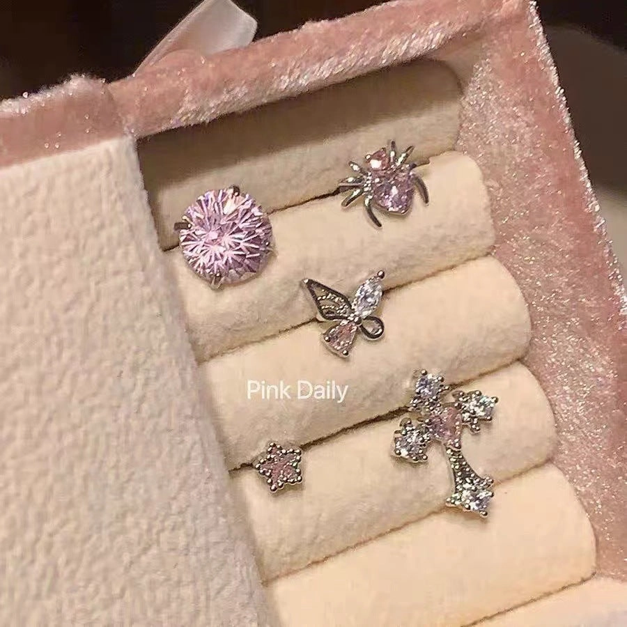 Wholesale Pink zircon cross ear bone studs titanium steel butterfly earrings