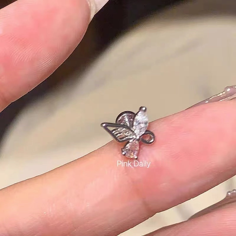 Wholesale Pink zircon cross ear bone studs titanium steel butterfly earrings