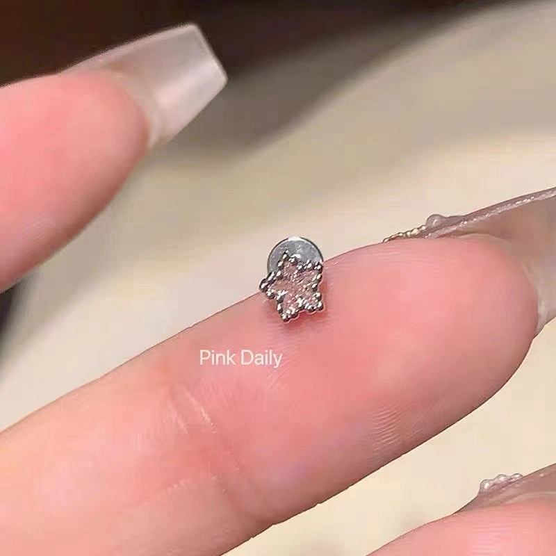 Wholesale Pink zircon cross ear bone studs titanium steel butterfly earrings