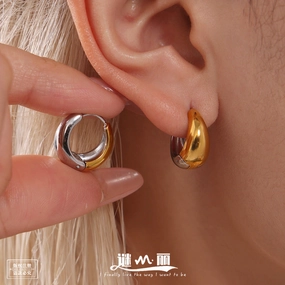 Wholesale Plain stainless steel high polished gold color matching earrings