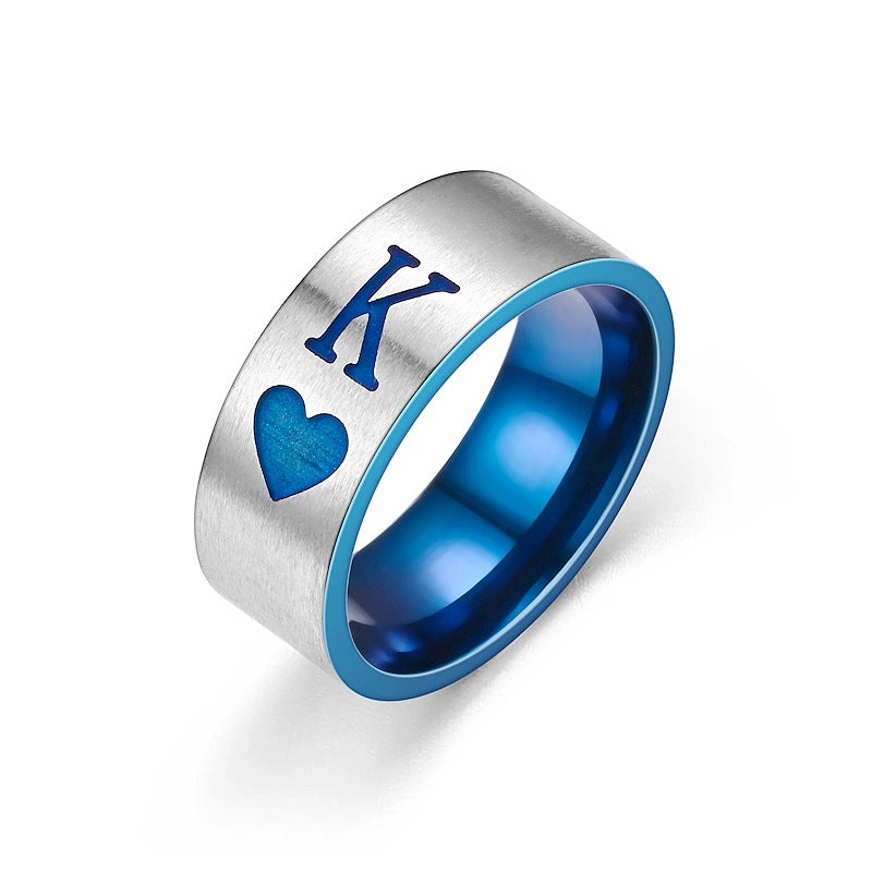 Wholesale Playing Card K Q Valentine's Day Titanium Steel Rings