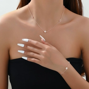 Wholesale Plum Blossom Design Rose Gold Long Earrings and Necklace Set