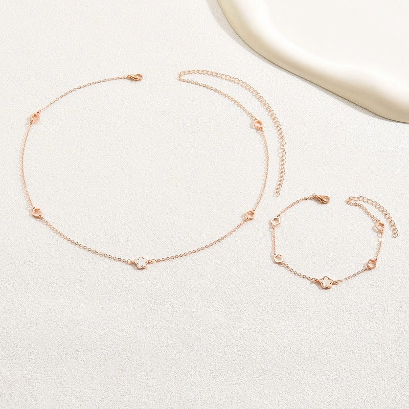 Wholesale Plum Blossom Design Rose Gold Long Earrings and Necklace Set