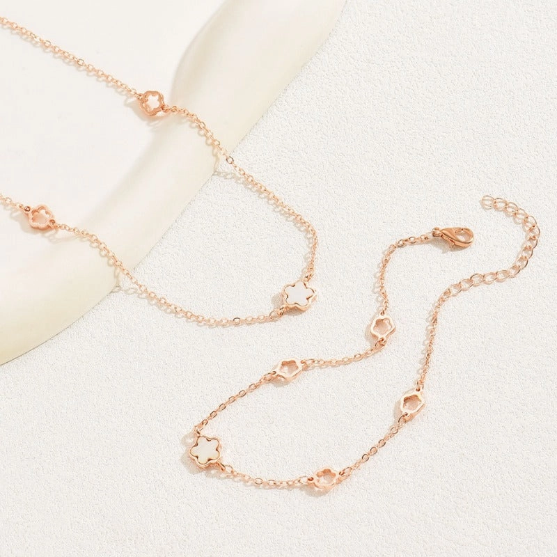 Wholesale Plum Blossom Design Rose Gold Long Earrings and Necklace Set