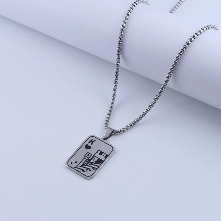 Wholesale Poker Ace of Hearts and Spades Titanium Steel Necklace