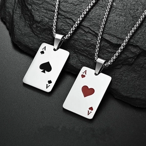 Wholesale Poker Ace of Hearts and Spades Titanium Steel Necklace