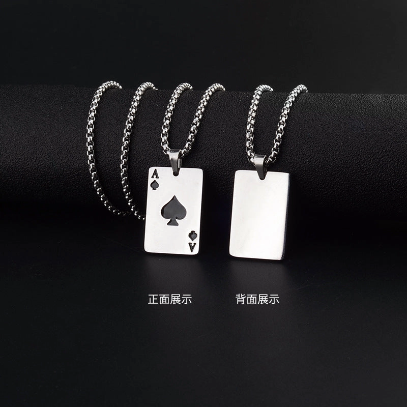 Wholesale Poker Ace of Hearts and Spades Titanium Steel Necklace