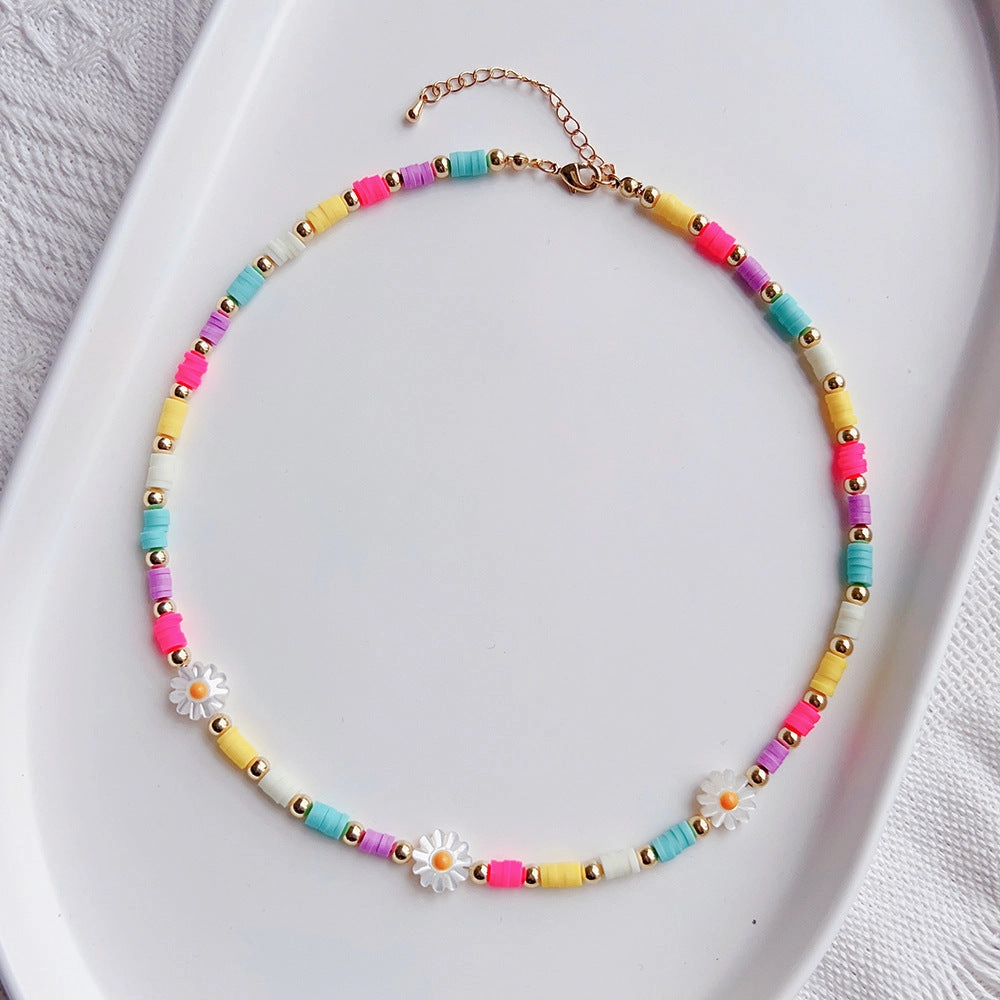 Wholesale Polymer Clay Shell Beaded Daisy Necklace