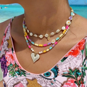Wholesale Polymer Clay Shell Beaded Daisy Necklace