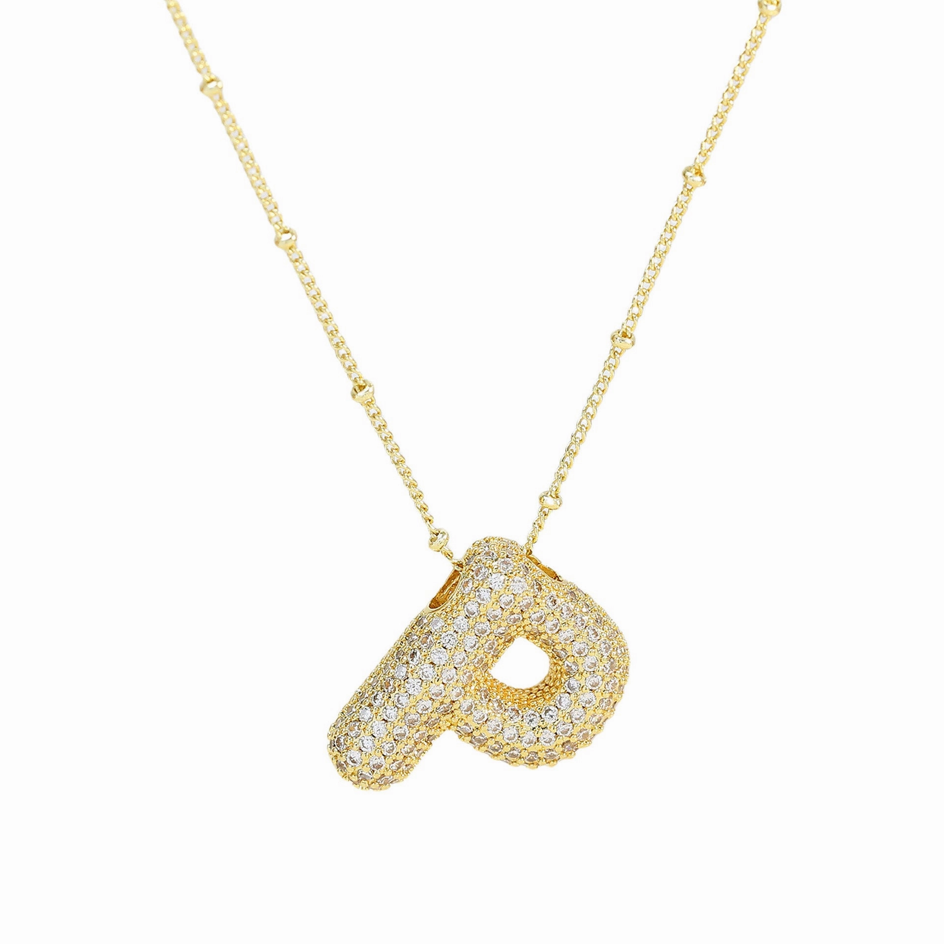 Wholesale Popular Brass Zircon Bubble Feeling Balloon Letter Pendant 26 Letter Necklace