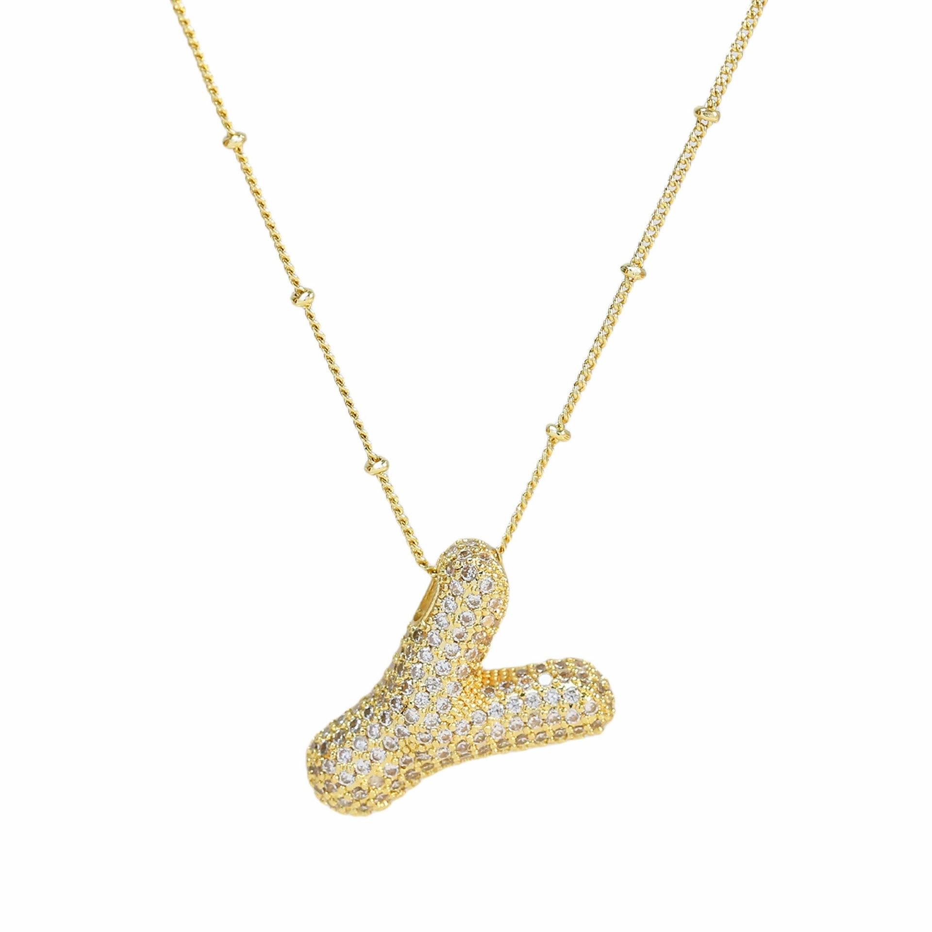Wholesale Popular Brass Zircon Bubble Feeling Balloon Letter Pendant 26 Letter Necklace