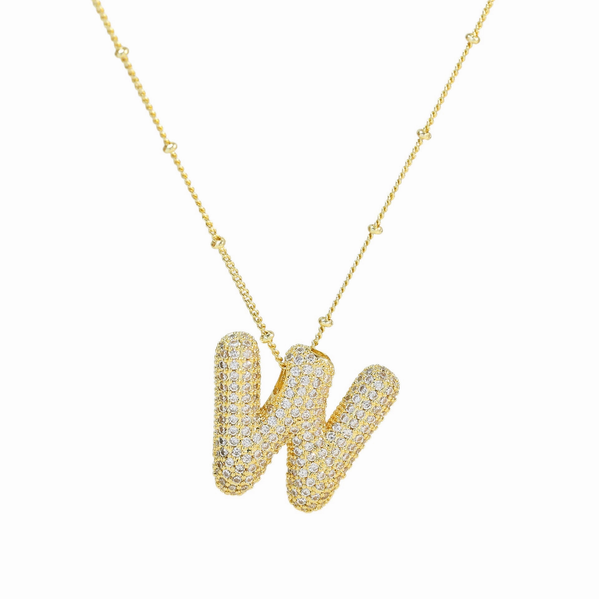 Wholesale Popular Brass Zircon Bubble Feeling Balloon Letter Pendant 26 Letter Necklace