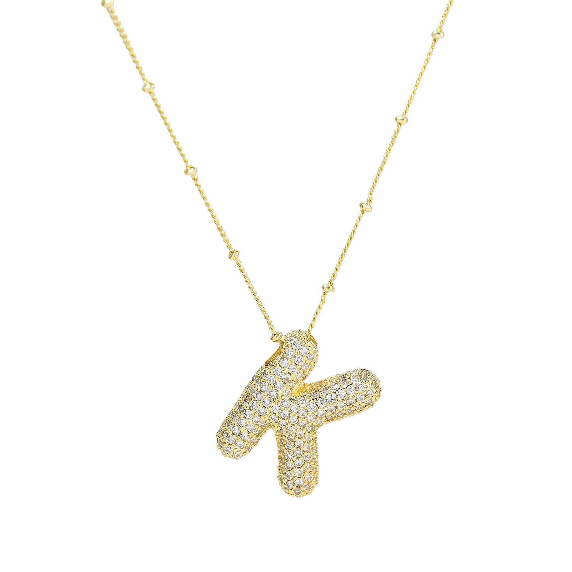 Wholesale Popular Brass Zircon Bubble Feeling Balloon Letter Pendant 26 Letter Necklace