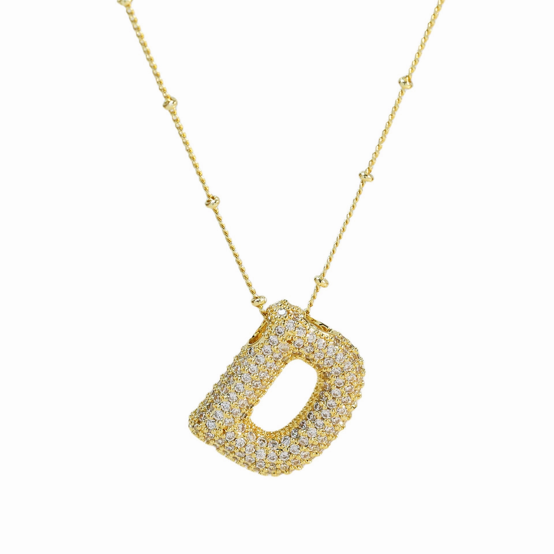 Wholesale Popular Brass Zircon Bubble Feeling Balloon Letter Pendant 26 Letter Necklace