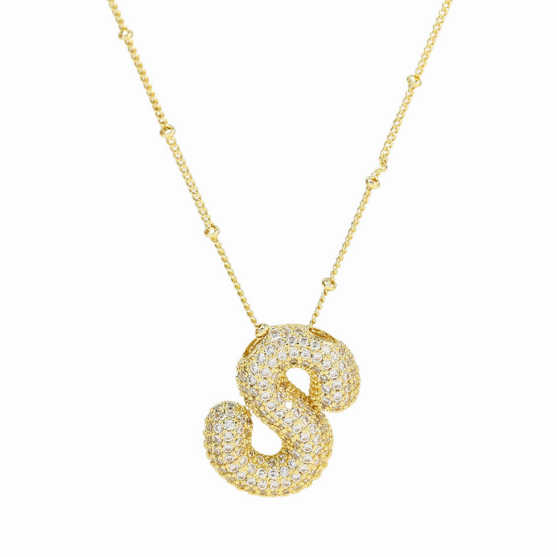 Wholesale Popular Brass Zircon Bubble Feeling Balloon Letter Pendant 26 Letter Necklace